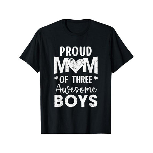 Proud Mom of 3 Boys - Soft Cotton T-Shirt for Men & Women | Perfect Mother's Day, Christmas, Halloween, Thanksgiving Gift | Comfortable Black Short Sleeve Tee for Casual Wear Made in USA