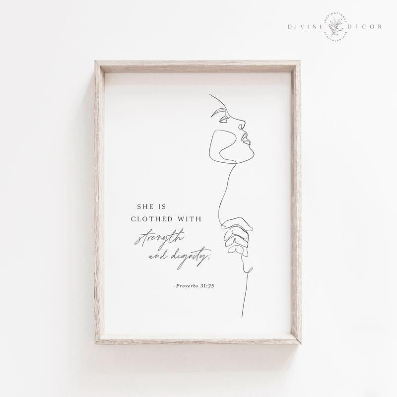 Proverbs 31:25 | Christian Boho Wall Art For Her | She Is Clothed With Strength And Dignity | Bible Verse Poster Poster...