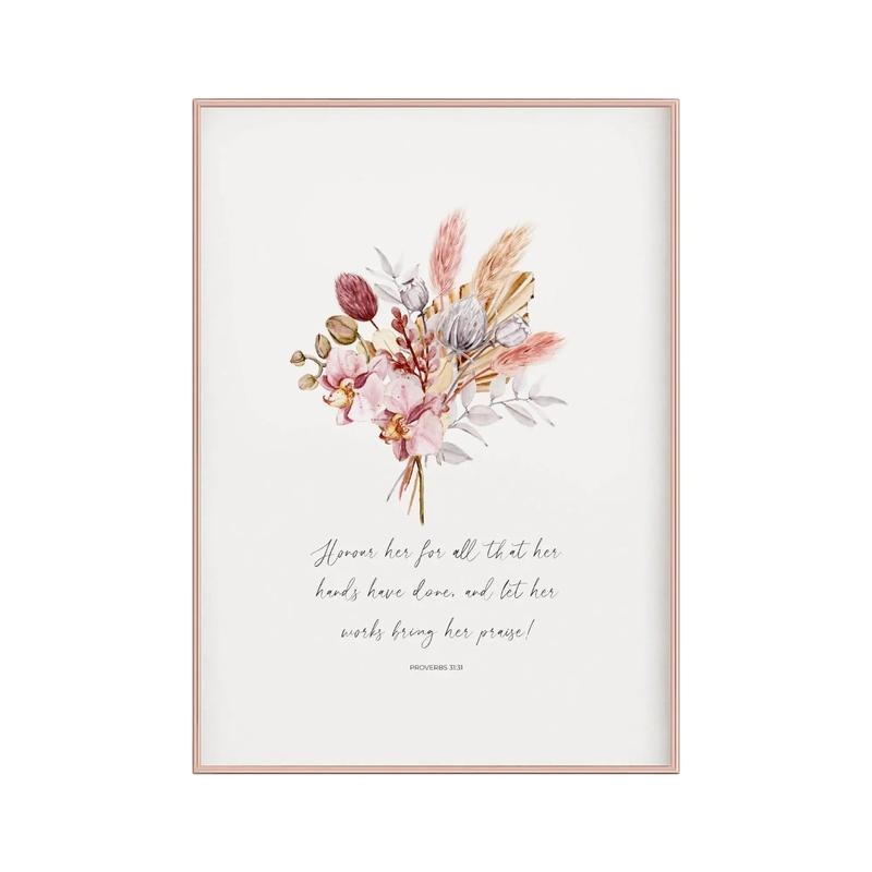 Proverbs 31:31 Wall Art Decor, Motherhood Bible Verse Art, Feminine Christian Woman Art, Pink Floral Scripture Art Print,...