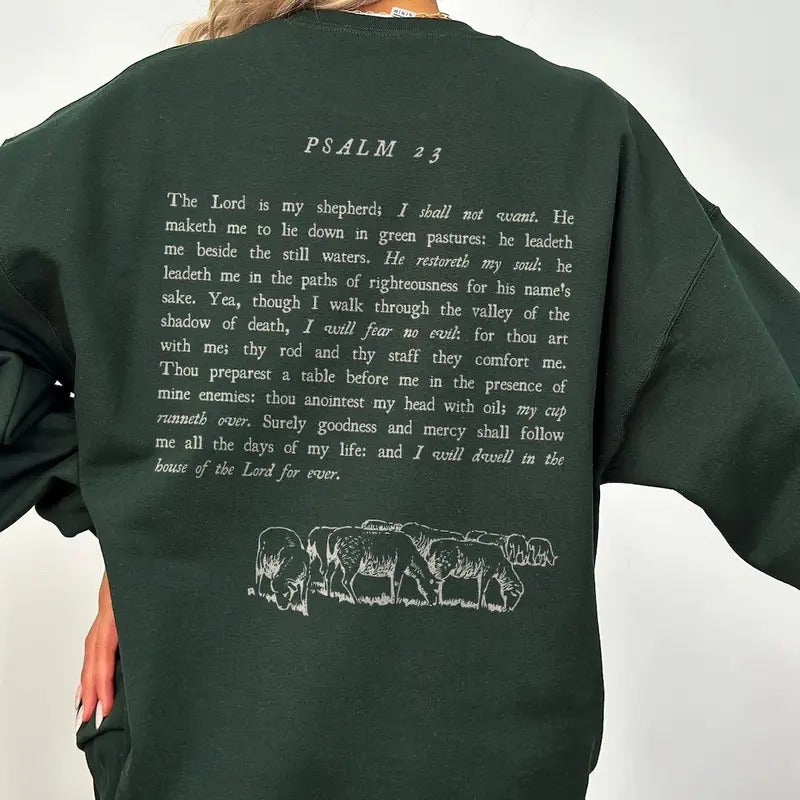 Psalm 23 Bible Verse Crewneck The Lord is My Shepherd Worship Sweatshirt Cotton Polyester T-Shirts, Hoodie | DripVista.com