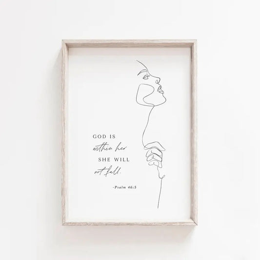 Psalm 46:5 | Christian Boho Wall Art For Her | Modern Minimalist Poster | Woman Line Art | Bible Verse Prints Poster Prints No Frame, Gifts For Men Women Bedroom Decor, Large Wall Art, Gifts For Birthday Artwork Landscape Photo Ornaments