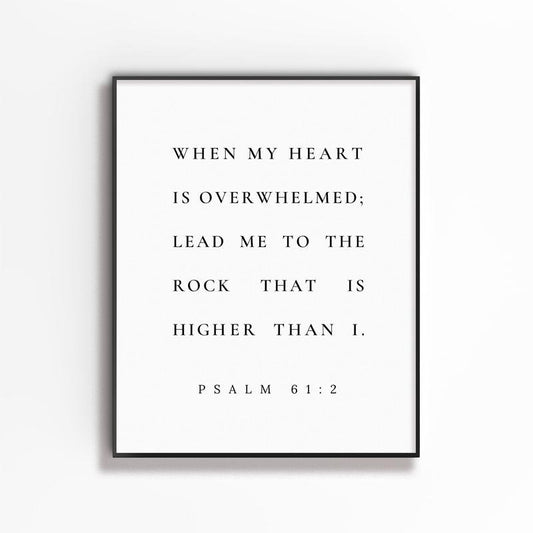 Psalm 61:2 Bible Verse Wall Art Print, Typography Scripture Wall Art, Christian Home Decor, Baptism Gift, Lead Me To The Rock, Gifts For Family Friends Wall Decor, Poster Prints No Frame, Gifts For Birthday Landscape Photo