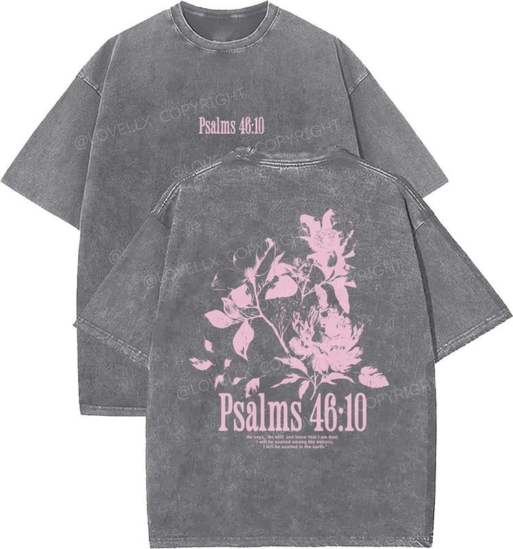Psalms 46_10 Unisex Washed T-Shirt, Christian t shirts, Vintage 90s Graphic Tee, Gift Top Womenswear Cotton Mineral Color...
