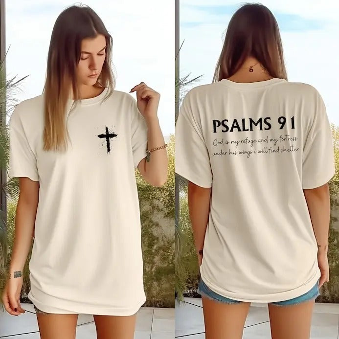 Psalms 91 Shirt, Two Side Christian Shirt, Bible Verse Shirt, Faith Shirt, Gift For Christian Mom, Women Religious Shirt,...