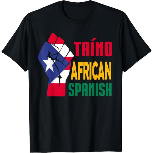 Puerto Rico Pride Cotton T-Shirt - Short Sleeve, Crew Neck with Vibrant Flag Print, 180g, Taino African Spanish Made in USA