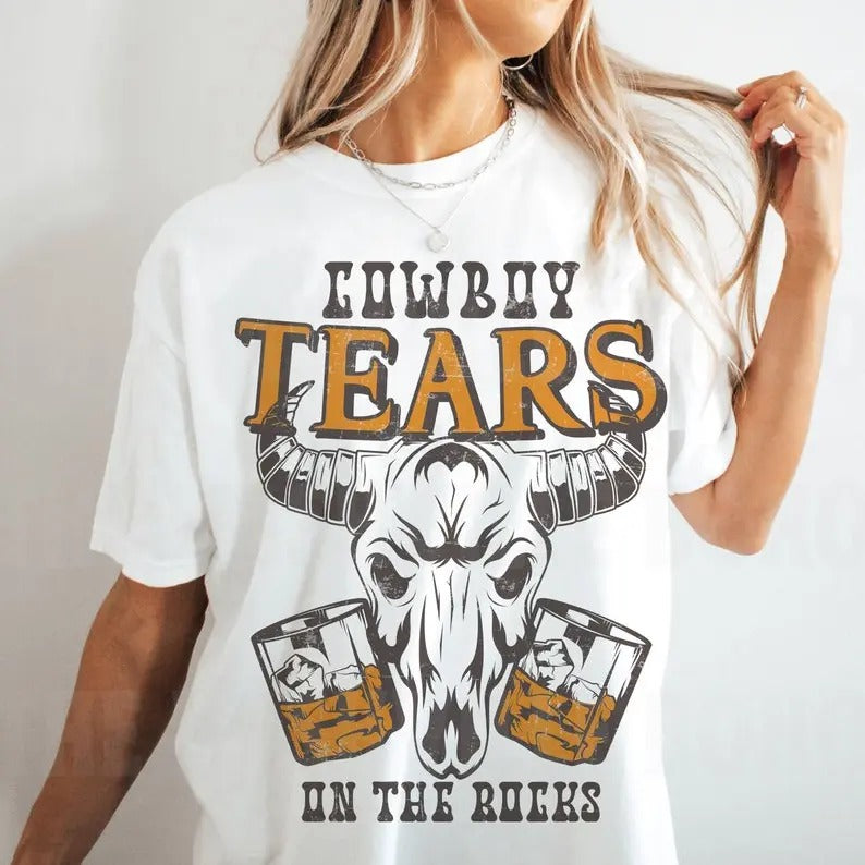 Puff Shirt Cowboy Tears on the Rocks Tee, Cowboy Skeleton Tee, Tee, Vintage Inspired Cotton T-shirt, Unisex Tee, T-shirt