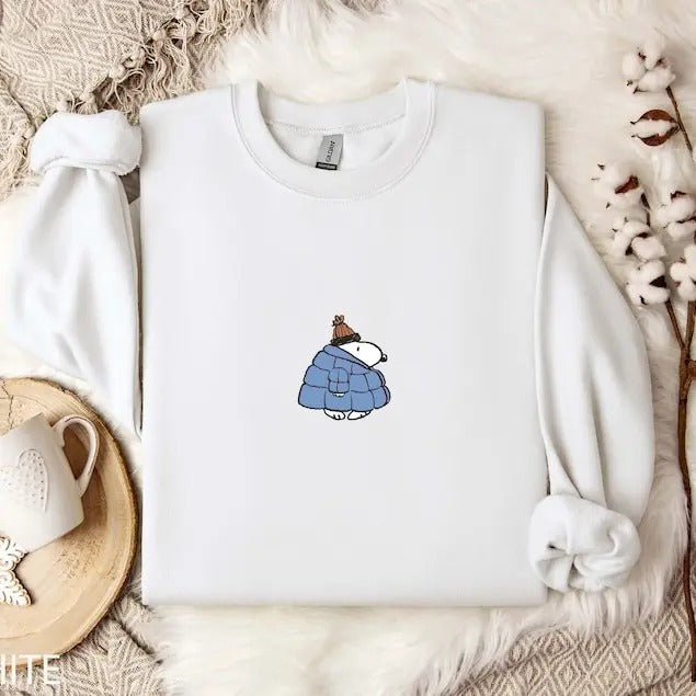 Puffer Jacket Hoodie, Sweatshirt, Winter Shirt, Christmas Crewneck, Cute Christmas Dog Lover Gift | DripVista.com