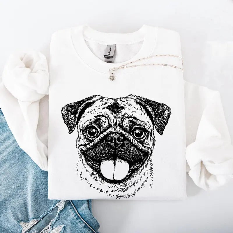 Pug, Pet, Dog Breed Sweatshirt, Crew Neck, Women's, Crewneck T-Shirts, Hoodie | DripVista.com