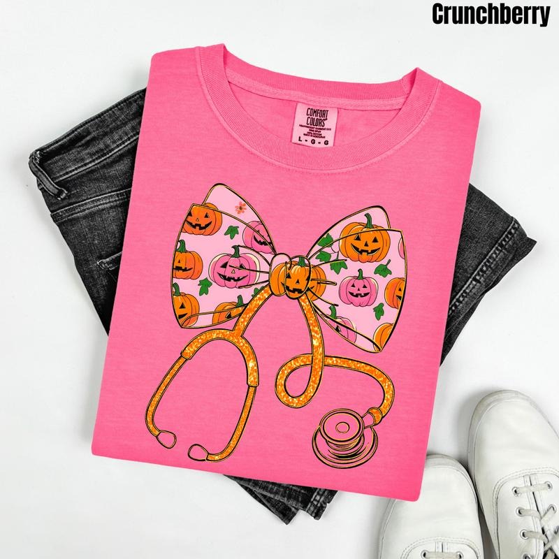 Pumpkin Bow Stethoscope Comfort Colors T-Shirt 'NLB' Hoodie, Sweatshirt | DripVista.com
