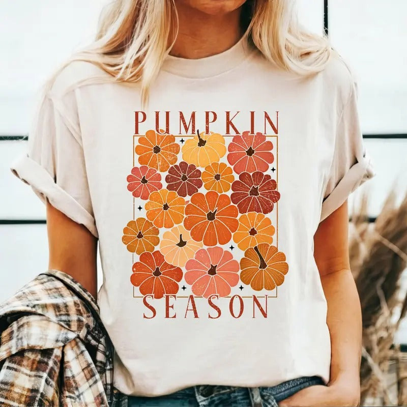 Pumpkin Season T-Shirt, Autumn Shirt, Cute Fall T-Shirt, Halloween Shirts, Spooky Season Shirt Cute Soft Cotton Shirt - Unisex And Inclusive - Multiple Colorways - Full Size Range