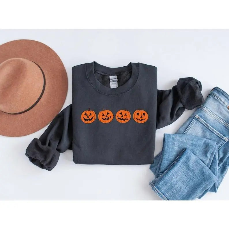 Pumpkin Sweatshirt, Pumpkin Sweater, Jack-o-Lantern Sweatshirt, Halloween Crewneck Sweatshirt, Halloween Sweater, Spooky...