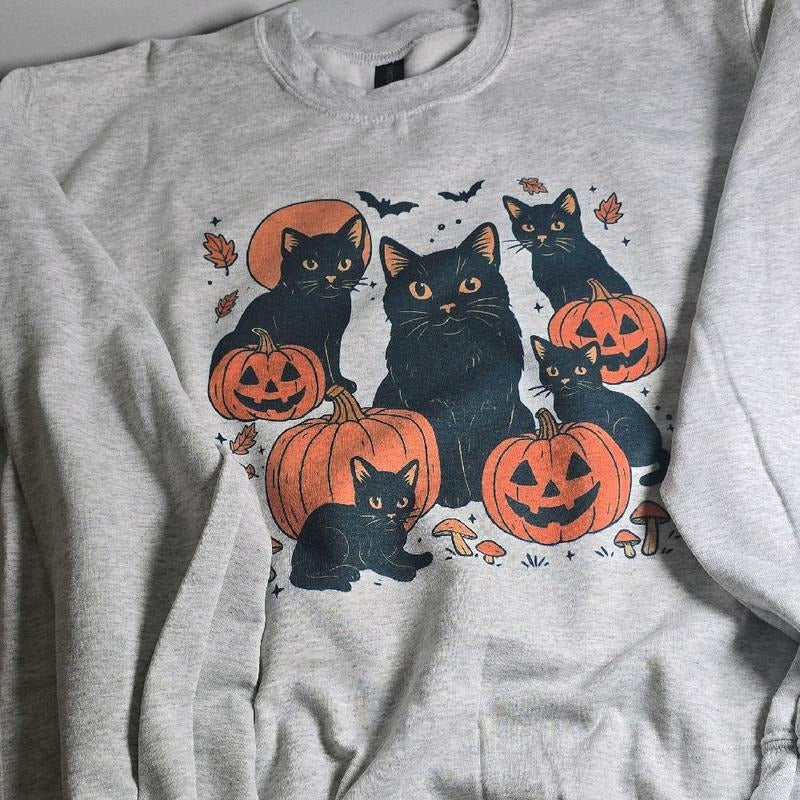 Pumpkins & Cats Spooky Graphic Tee or Sweatshirt Hoodie | DripVista.com