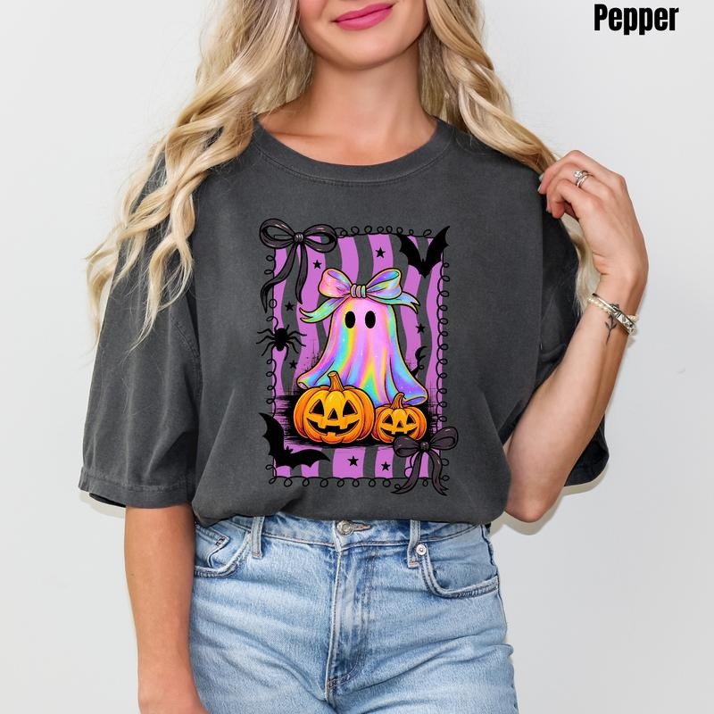 Pumpkins & Rainbow Ghost Comfort Colors T-Shirt 'NLB' Hoodie, Sweatshirt | DripVista.com