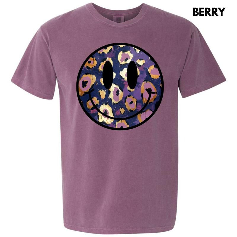 Purple & Gold Cheetah Happy Face Comfort Colors T-Shirt 'NLB' Hoodie, Sweatshirt | DripVista.com