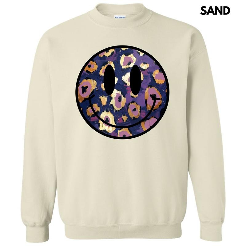 Purple & Gold Cheetah Happy Face Sweatshirt 'NLB' T-Shirts, Hoodie | DripVista.com