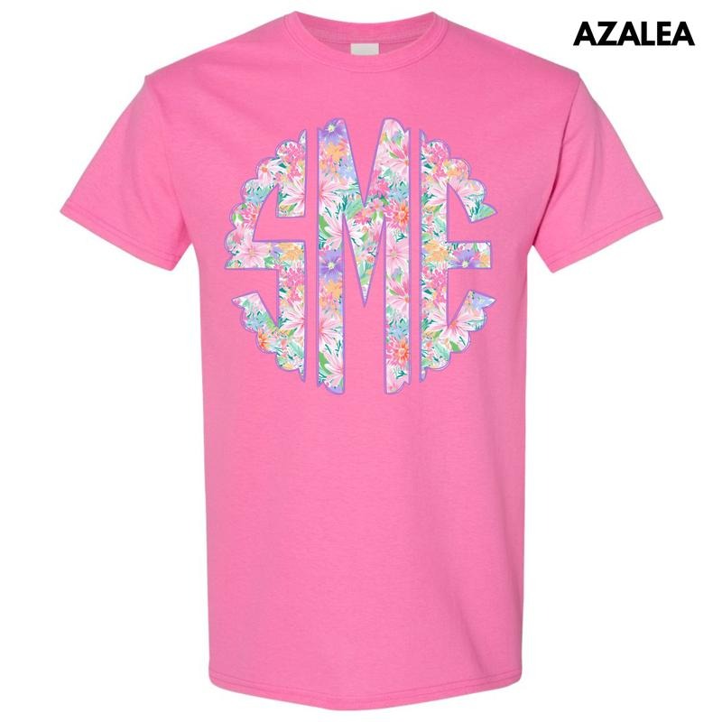 Purple Blossoms Monogram Gildan Short Sleeve T-Shirt 'NLB' Hoodie, Sweatshirt | DripVista.com