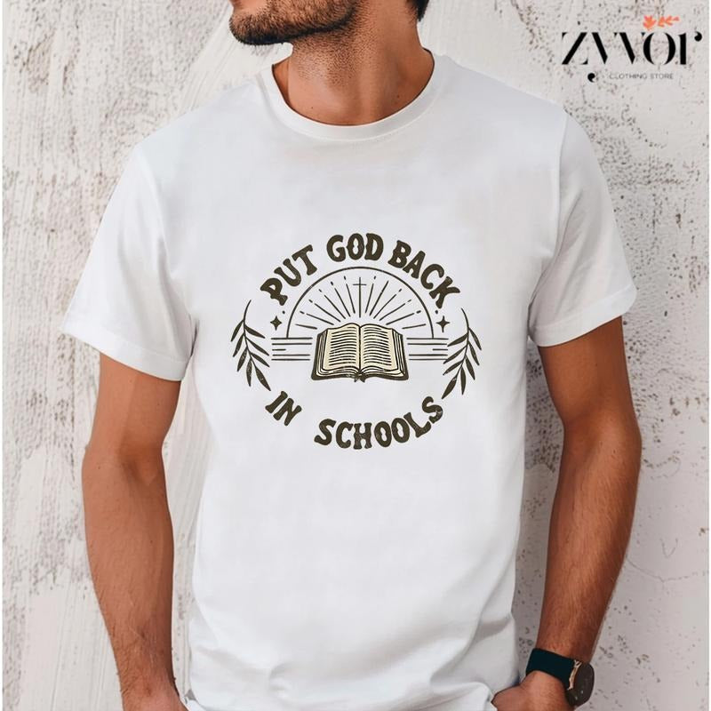 Put God Back In Schools Shirt Casual Style Crew Neck Short Sleeve T-Shirt Tops Trendy for Unisex, Perfect Gift