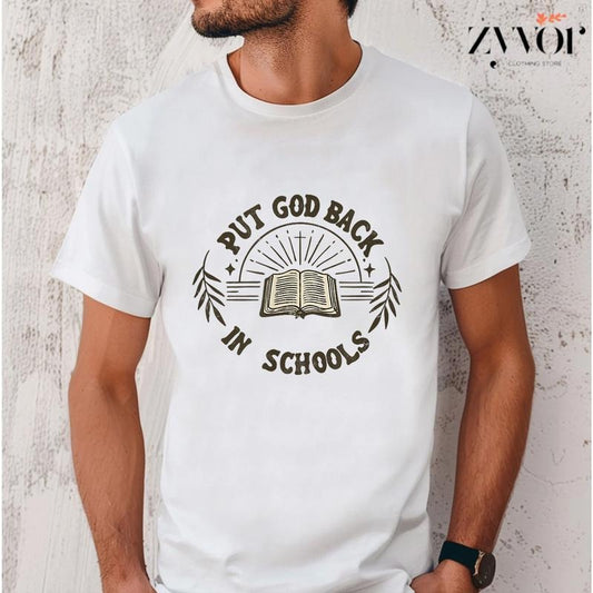 Put God Back In Schools Shirt Casual Style Crew Neck Short Sleeve T-Shirt Tops Trendy for Unisex, Perfect Gift