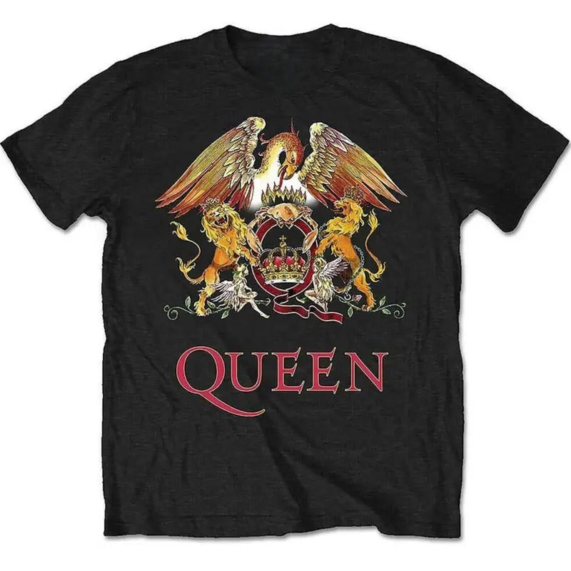 QUEEN T Shirt Official Classic Crest Freddie Mercury All sizes Menswear Top Underwear Tshirt Streetwear Man Tropical Crewneck Shortsleeve Round Neck Casual