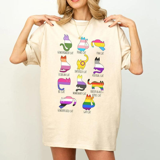 Queer LGBT Cat Unisex T Shirt, LGBTQ+, Cute Feminism Heavy Cotton Shirt, Retro CSD Gay Pride Shirt,Retro Empowerment T-Shirt Vintage Cats
