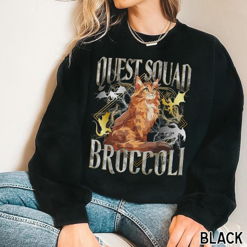 Quest Fantasy Squad Broccoli Funny Cat Sweatshirt T-Shirts, Hoodie | DripVista.com
