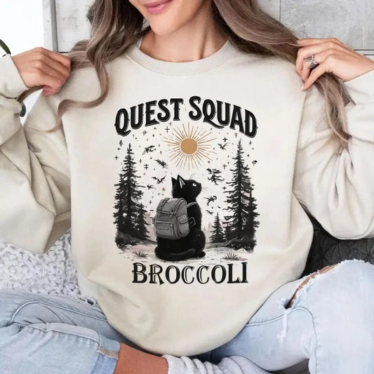 Quest Fantasy Squad Broccoli Funny Cat, Fourth Wing Shirt, Basgiath War College, Violet Sorrengail, Dragon Rider Shirt, Fourth Wing Merch Pullover Tee