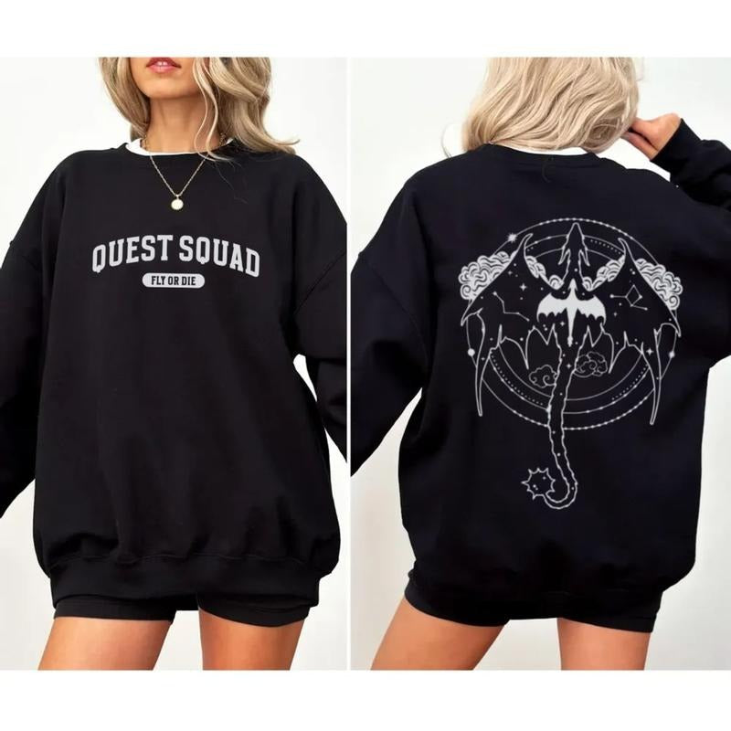 Quest Squad Fly Or Die Two Sides Hoodie Sweatshirt, Bookish Dragon Merch, Fourth Wing Fan Shirt, Book Lover, Bookworm Tee, Unisex Sweater Pullover Tee