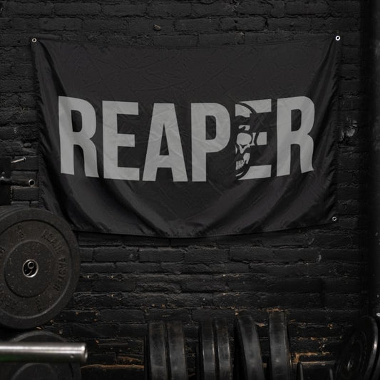 REAPER Gym Flag - Classic Black and White Design for Weight Training and Fitness Equipment, Durable 100% Nylon Material
