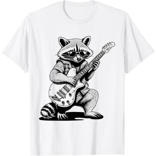 Racoon Playing Guitar Shirt Raccoon Rock Music Men Kids T-Shirt made in us