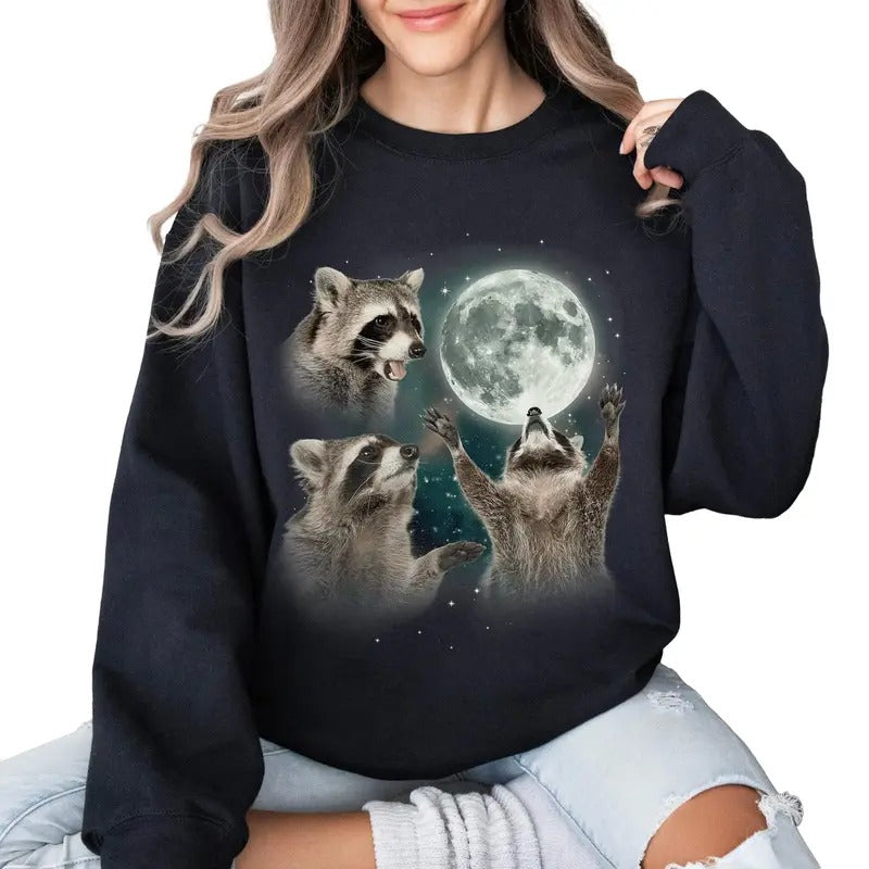 Racoons howling at the Moon Shirt, Racoon Meme Gift, Cute Animals Shirt Hoodie, Sweatshirt | DripVista.com