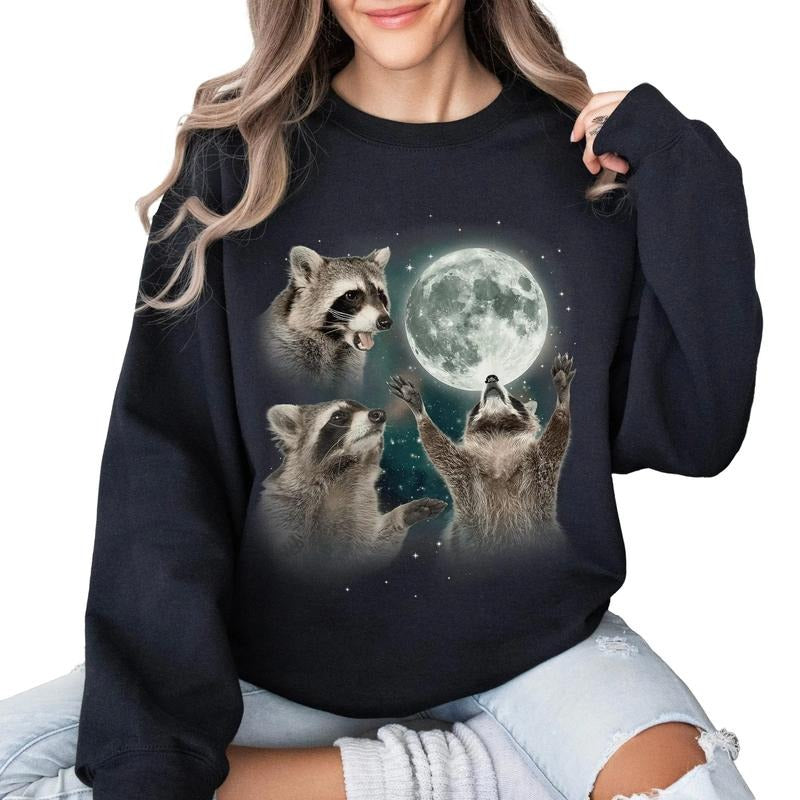 Racoons howling at the Moon Sweatshirt, Racoon meme shirt, Racoon Moon howling Shirt