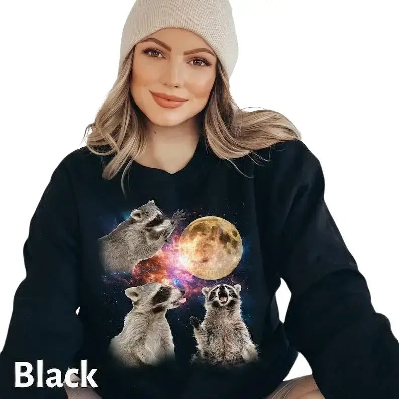 Racoons howling at the Moon T-shirt Sweatshirt Hoodie, Racoon Meme Shirt | DripVista.com