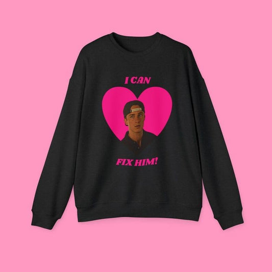 Rafe Cameron I Can Fix Him Sweatshirt - Hot Pink Heart Graphic, Outer Banks Inspired, Trendy Apparel, Gift for Fans