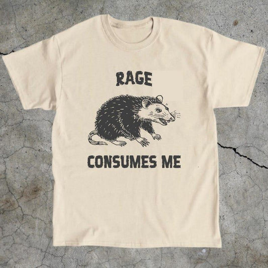 Rage Consumes Me Unisex Tee, Funny Meme Graphic T-Shirt, Weird Opossum T-Shirt, Humorous Animal Top, Cotton Tee for Men and Women