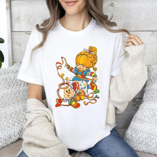 Rainbow Brite Retro Shirt, Friends 80's Cartoon Character Graphic Tee, Stawberry Shortcake Tee, Care Bears And Strawberry Tee, 80s Cartoons, Unisex T-Shirt, Gifts For Women, Short Sleeve Tee Shirt