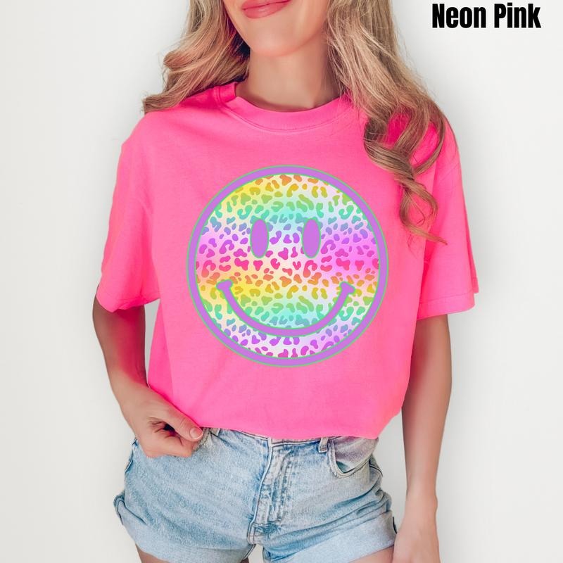 Rainbow Cheetah Happy Face Comfort Colors T-Shirt 'NLB' Hoodie, Sweatshirt | DripVista.com
