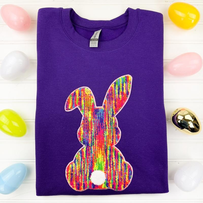 Rainbow Chenille Bunny Patch Sweatshirt -- PURPLE T-Shirts, Hoodie | DripVista.com