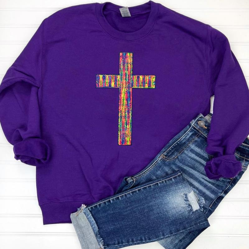 Rainbow Chenille Cross Patch Sweatshirt -- PURPLE T-Shirts, Hoodie | DripVista.com