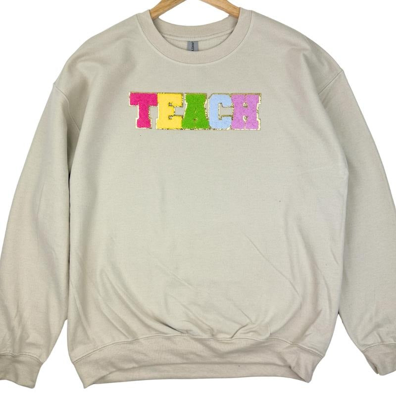 Rainbow TEACH Chenille Patch Sweatshirt T-Shirts, Hoodie | DripVista.com