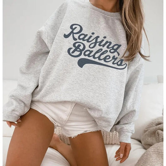 Raising Ballers Sports Mom Sweatshirt Vintage Aesthetic Trendy Crewneck Mothers Day gift Tailgating Shirt Sports Mom gift, Yay Sports Sweatshirt K95