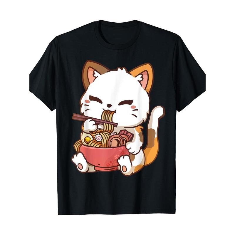 Ramen Cat Anime Kawaii Cat Eating Ramen T-Shirt 100% Cotton Made in USA Hoodie, Sweatshirt | DripVista.com