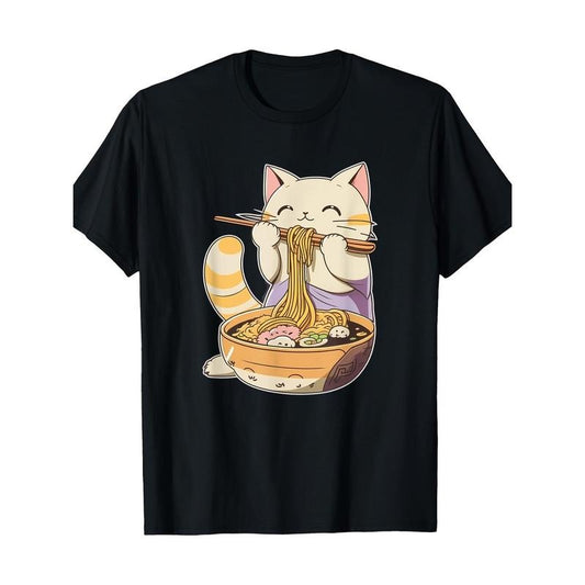 Ramen Cat Kawaii Lovers220g100% CottonT-Shirt  made in usa