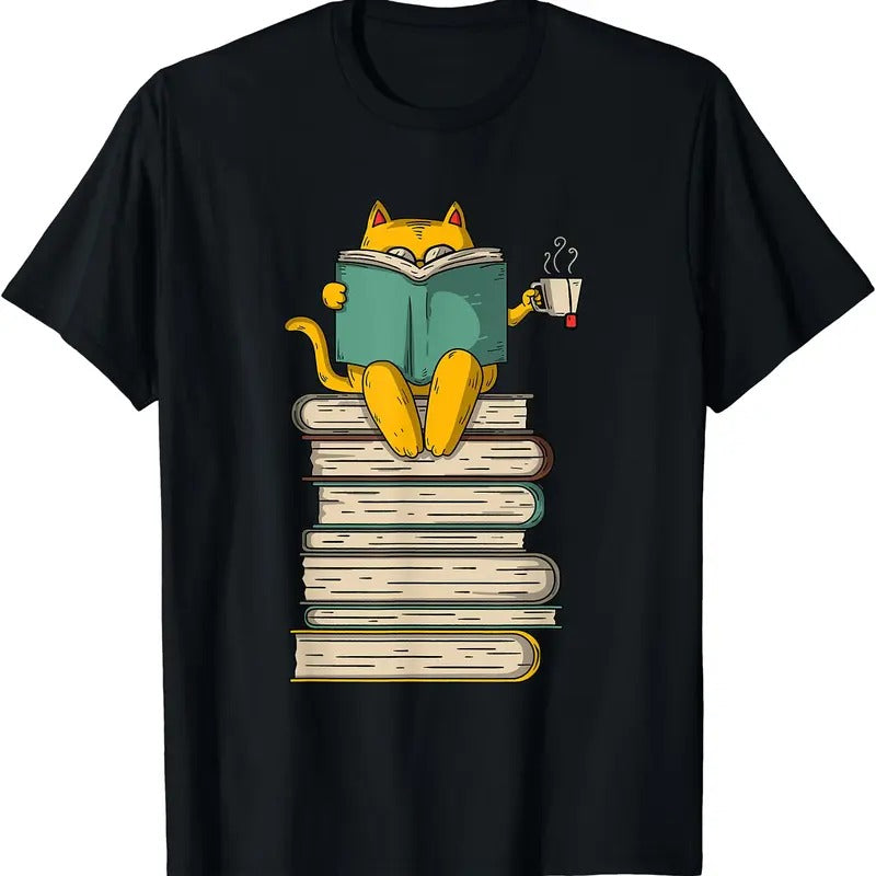 Reading Cat - Funny Book & Tea Lover Gift T-Shirt | Tee for Men & Women | Cotton Hoodie, Sweatshirt | DripVista.com