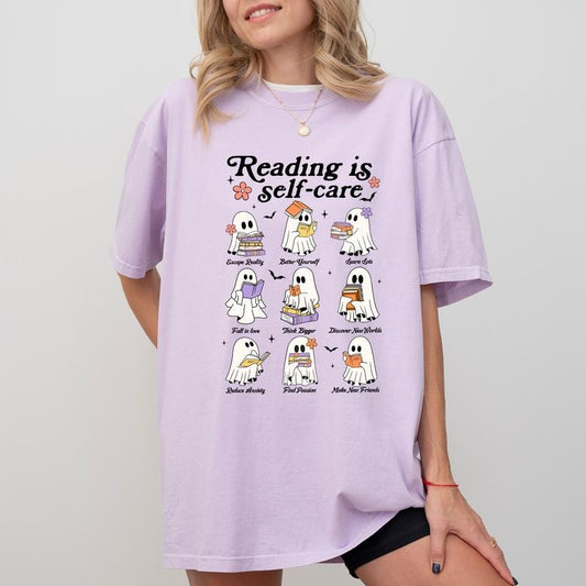 Reading Is Self-Care Comfort Colors Shirt, Reading Graphic Tee, Book Lover Unhinged Shirt, Cute T-shirt For Librarian, Read More Books Mom Tee, Gift For Teacher, Comfy Fabric Graphic Tee, Women's Top, Womenswear, Cotton Fabric Relaxed Fit Chic Style