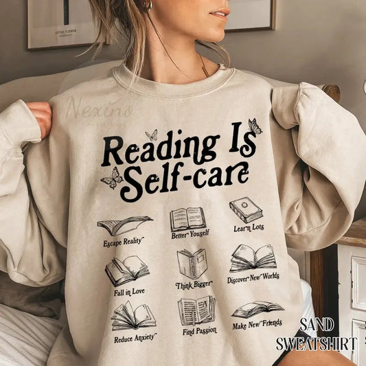 Reading Is Self Care Sweatshirt, Bookish Mental Health Shirt, Read More Books Shirt, Book Lover Shirt, Book Shirt For Women,Book Lovers Gift
