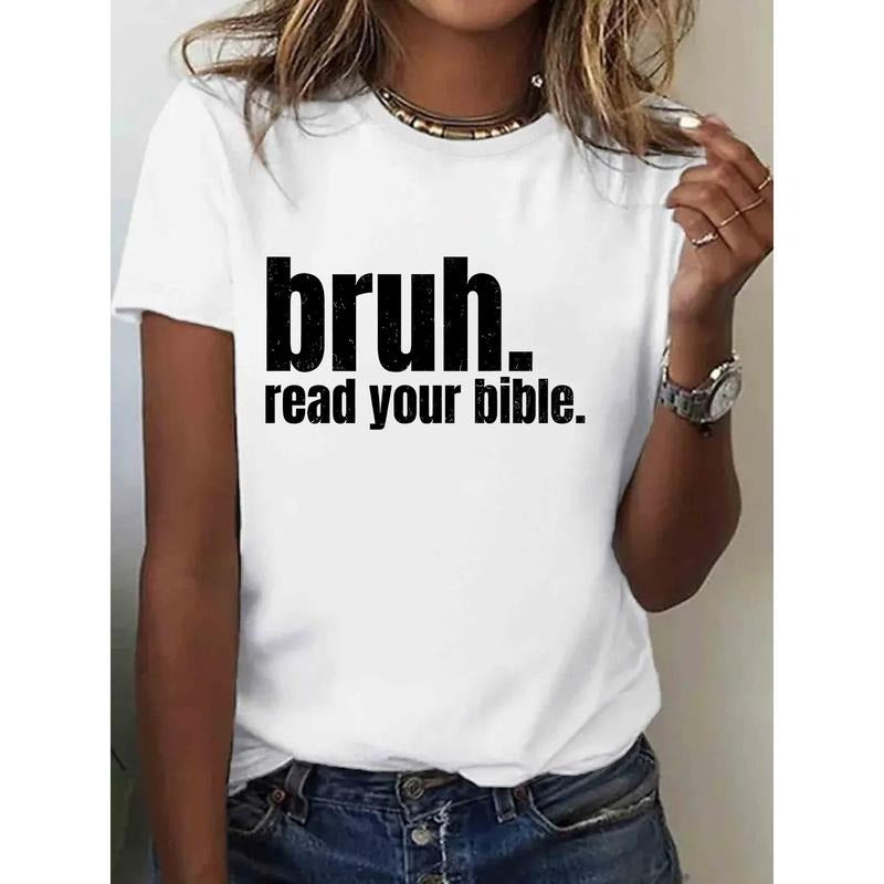 Reading Your Bible Pattern Printed T-Shirt, Spring Gunpla brand Summer Round Neck Short Sleeved Women'WB shield T-Shirt,...