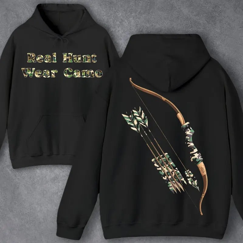 Real Hunt Wear Camo Hunting Bow Arrows 2 Sides Unisex Hoodie - Sweater - T-shirt Sweatshirt | DripVista.com