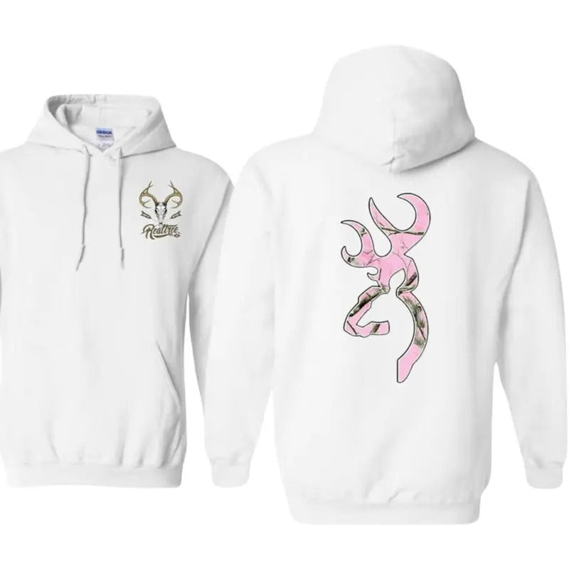 Realtree Hoodie Featuring a bold pink logo on the back shirt, perfect for outdoor activities t-shirt, offering comfort...