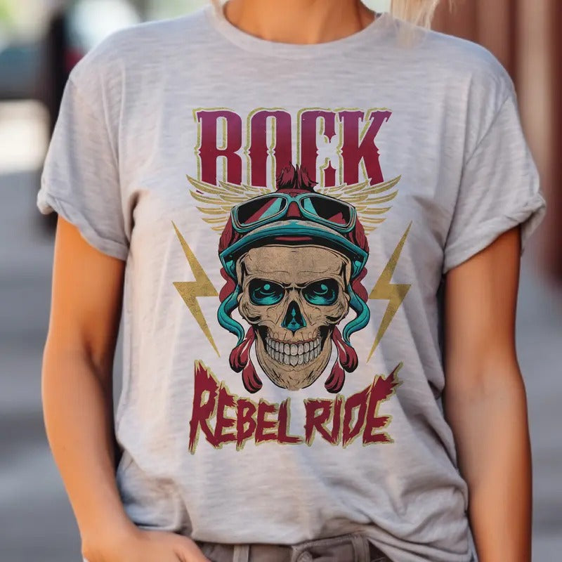 Rebel Rock and Roll Tees Rock and Roll Concert Tshirts Skull Rocker T-Shirts Hoodie, Sweatshirt | DripVista.com