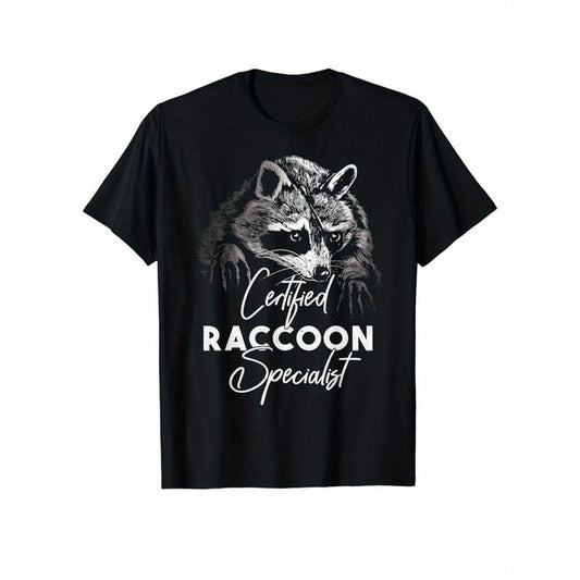 Reccoon Printed, Men's Cotton Graphic T-shirt, Casual Short Sleeve Crew Neck Gamer T-shirt, Men's Tee For Outdoor made in usastyle{n002}2